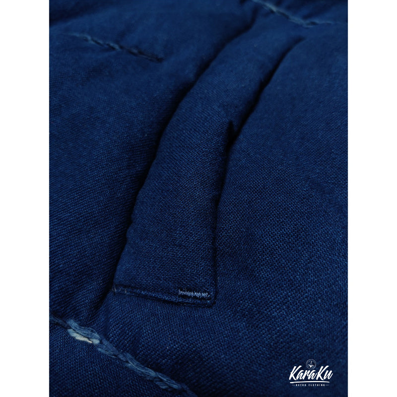 Ethnic-style indigo-dyed half-coat with batting