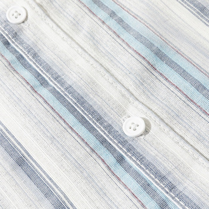 Palm tree embroidered multi-stripe shirt