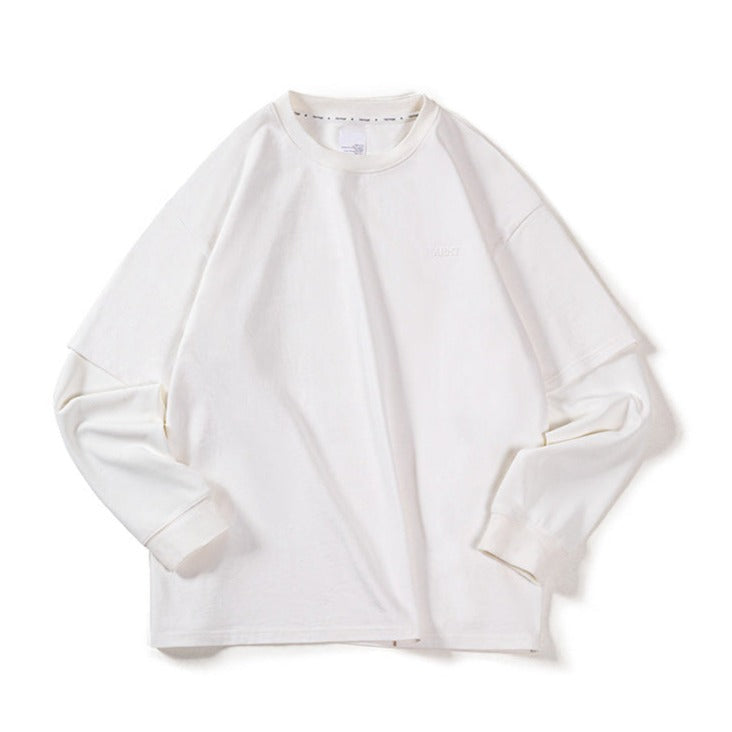 Crew Neck Faux Layered Cotton Long T
