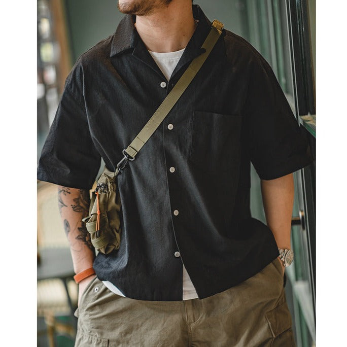 Drop shoulder cotton linen cuban shirt