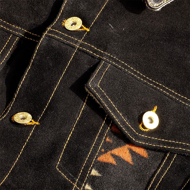 NAVAJO pattern suede jacket leather collar S-5XL