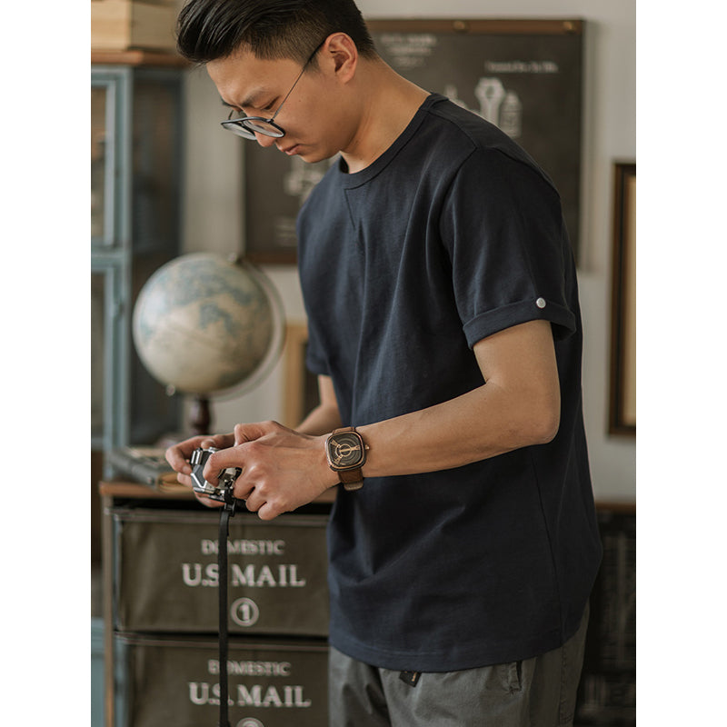 ヘビーウェイト 無地クルーネック海軍Tシャツ