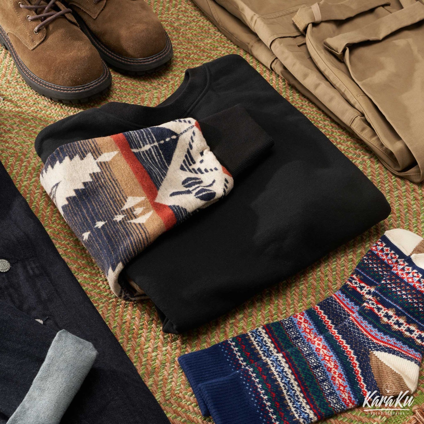 NAVAJO sleeve patchwork back pile sweat