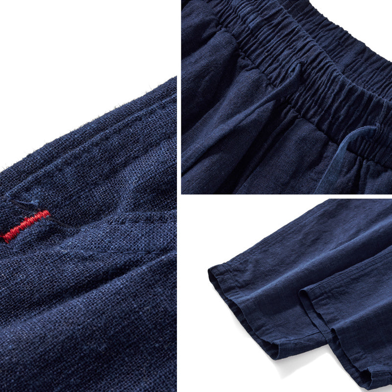 Indigo Aizome Cotton Linen Easy Pants