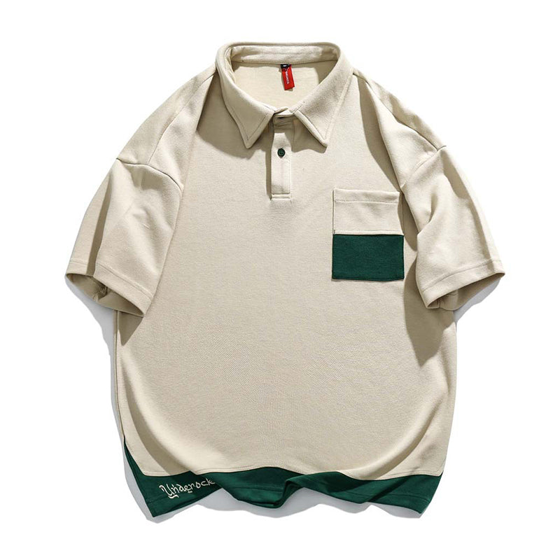 Faux layered colored polo shirt with embroidered hem