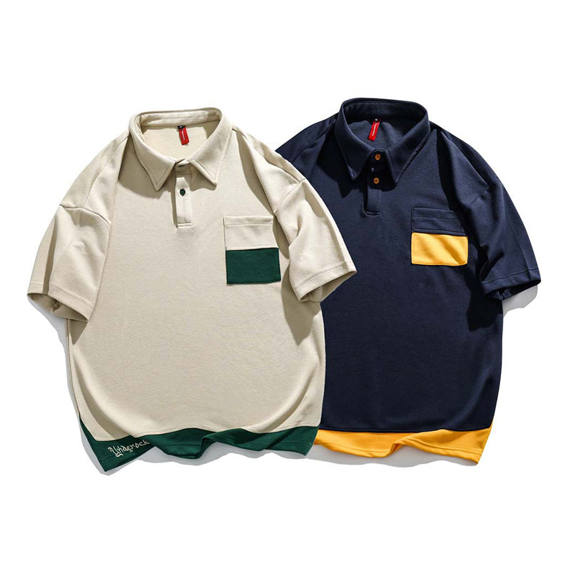 Faux layered colored polo shirt with embroidered hem