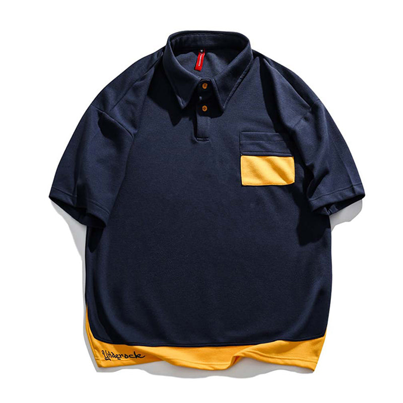 Faux layered colored polo shirt with embroidered hem