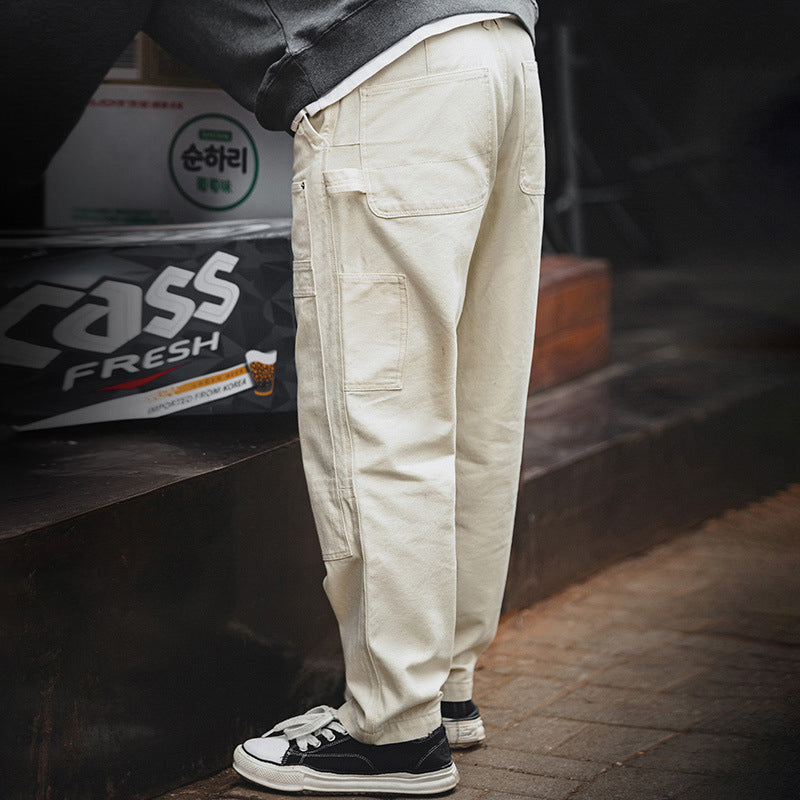 Multi-pocket straight painter pants