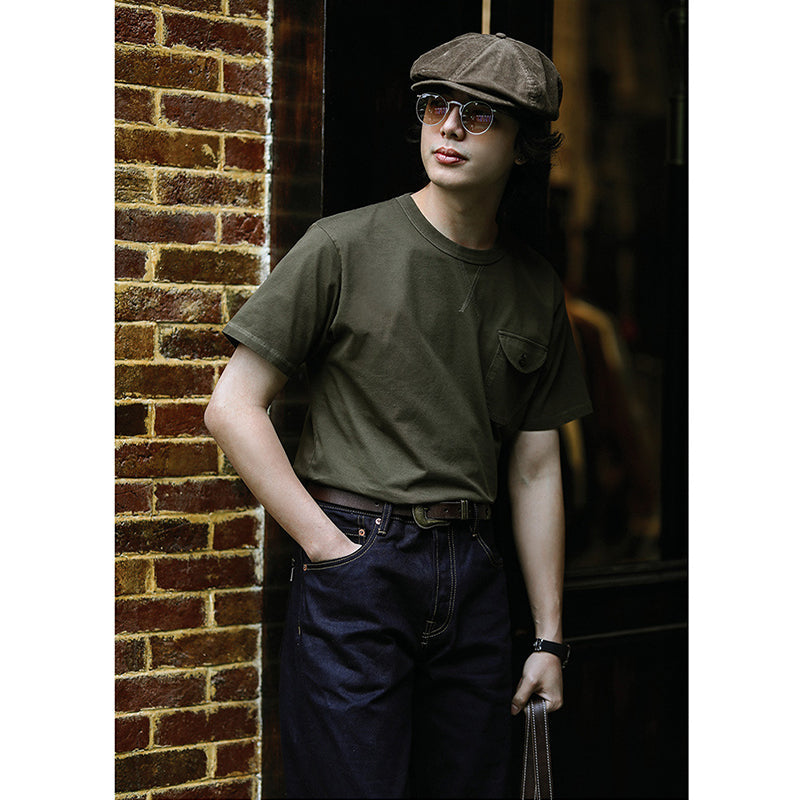 One point heavyweight plain short-sleeved T-shirt