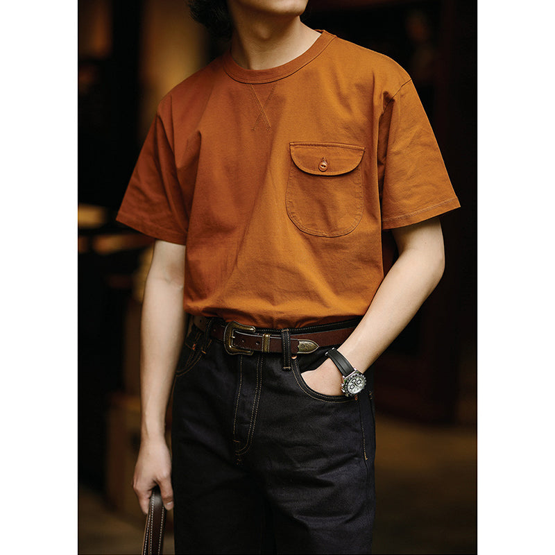 One point heavyweight plain short-sleeved T-shirt