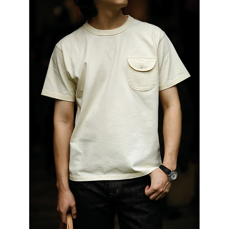 One point heavyweight plain short-sleeved T-shirt