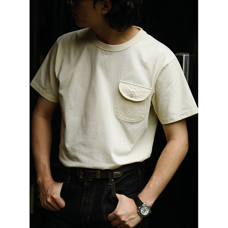 One point heavyweight plain short-sleeved T-shirt