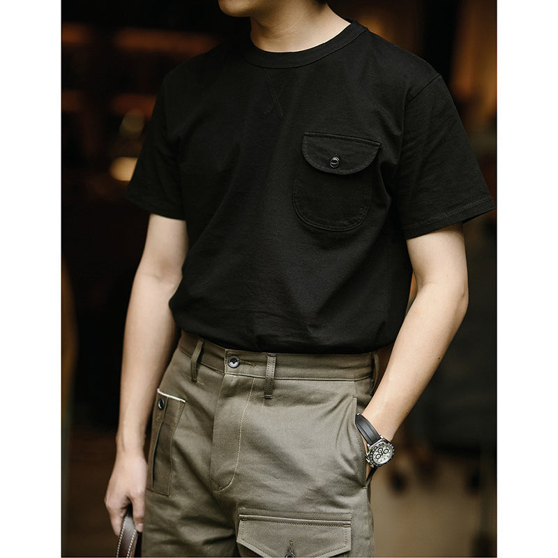 One point heavyweight plain short-sleeved T-shirt