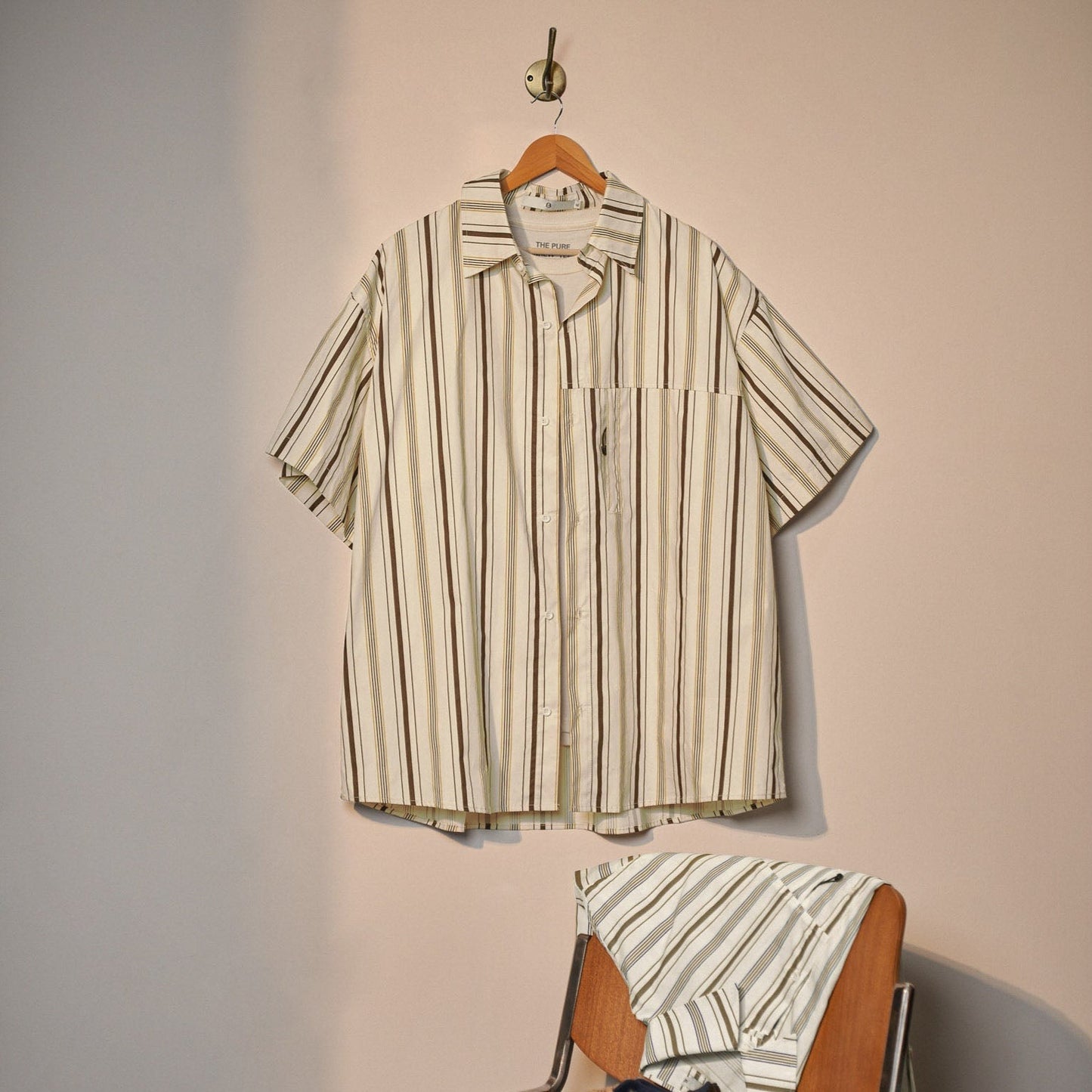 Zip pocket multi-stripe work shirt