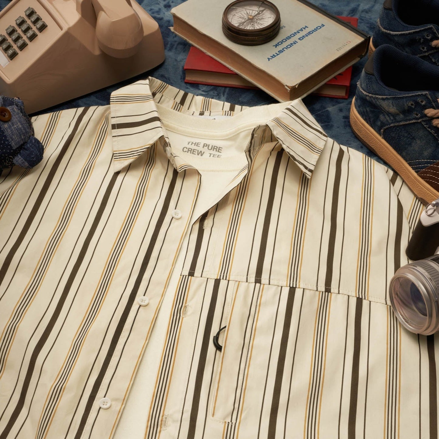 Zip pocket multi-stripe work shirt