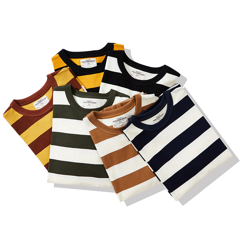 Biker Style Heavyweight Striped T-shirt Long Sleeve