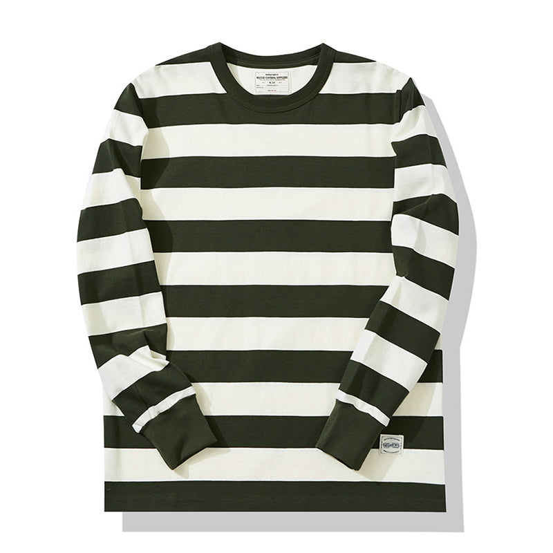 Biker Style Heavyweight Striped T-shirt Long Sleeve