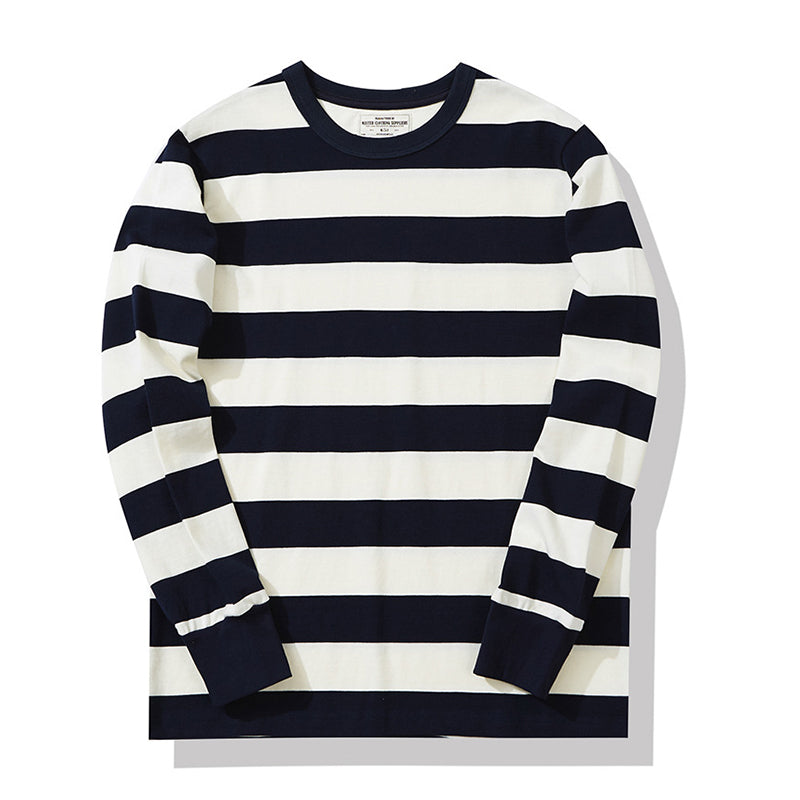 Biker Style Heavyweight Striped T-shirt Long Sleeve