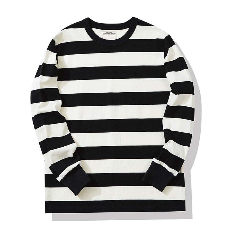 Biker Style Heavyweight Striped T-shirt Long Sleeve