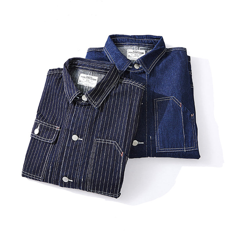 Cowboy shirt striped & raw denim jacket