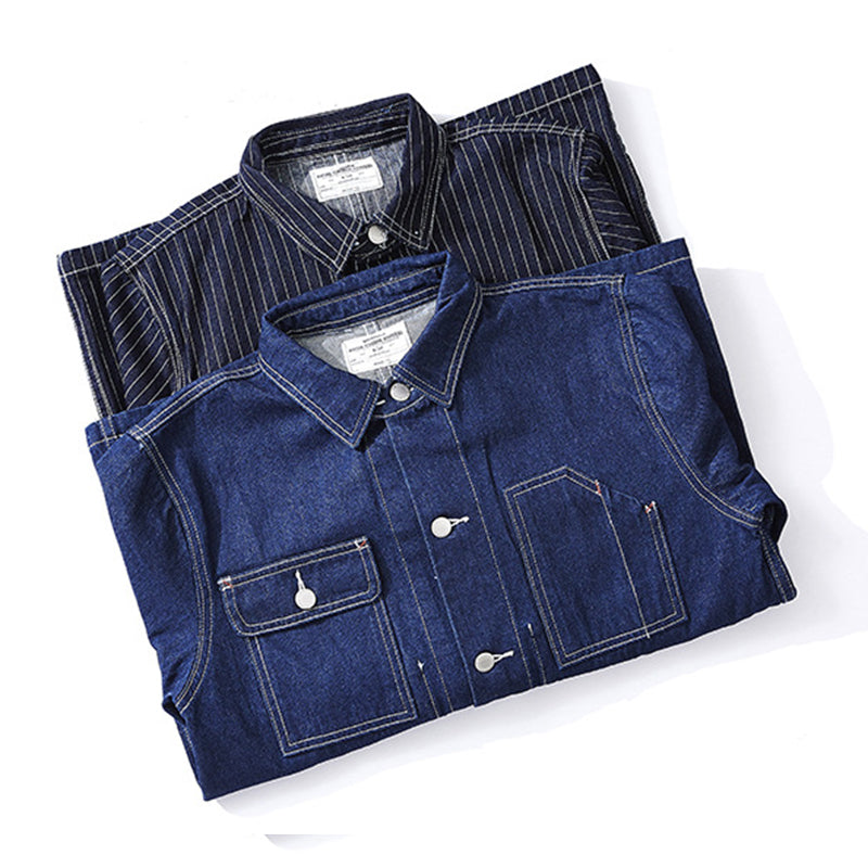Cowboy shirt striped & raw denim jacket