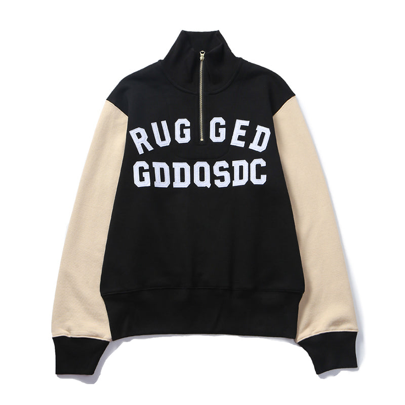 Heavy weight color combination embroidery brushed back hoodie