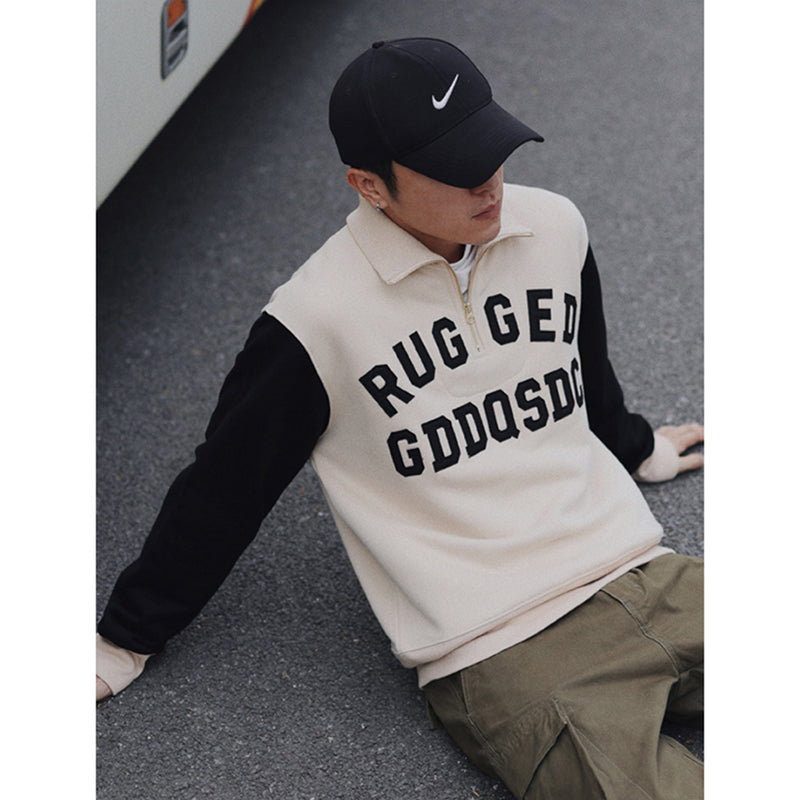 Heavy weight color combination embroidery brushed back hoodie