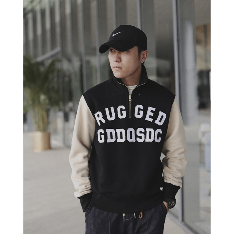 Heavy weight color combination embroidery brushed back hoodie