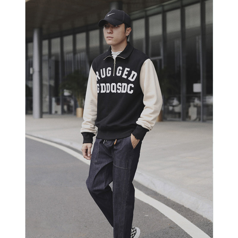 Heavy weight color combination embroidery brushed back hoodie