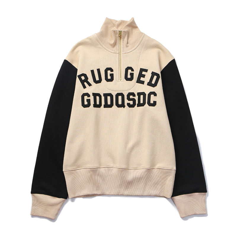 Heavy weight color combination embroidery brushed back hoodie