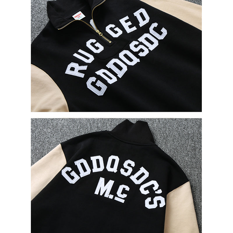 Heavy weight color combination embroidery brushed back hoodie