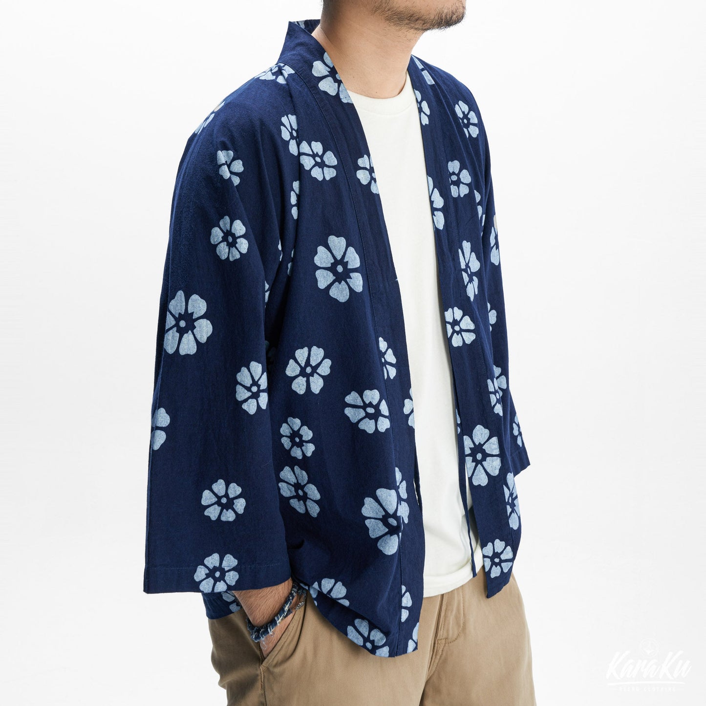 "White Plum Blossoms" Japanese Pattern Plant Indigo Dye Hanten