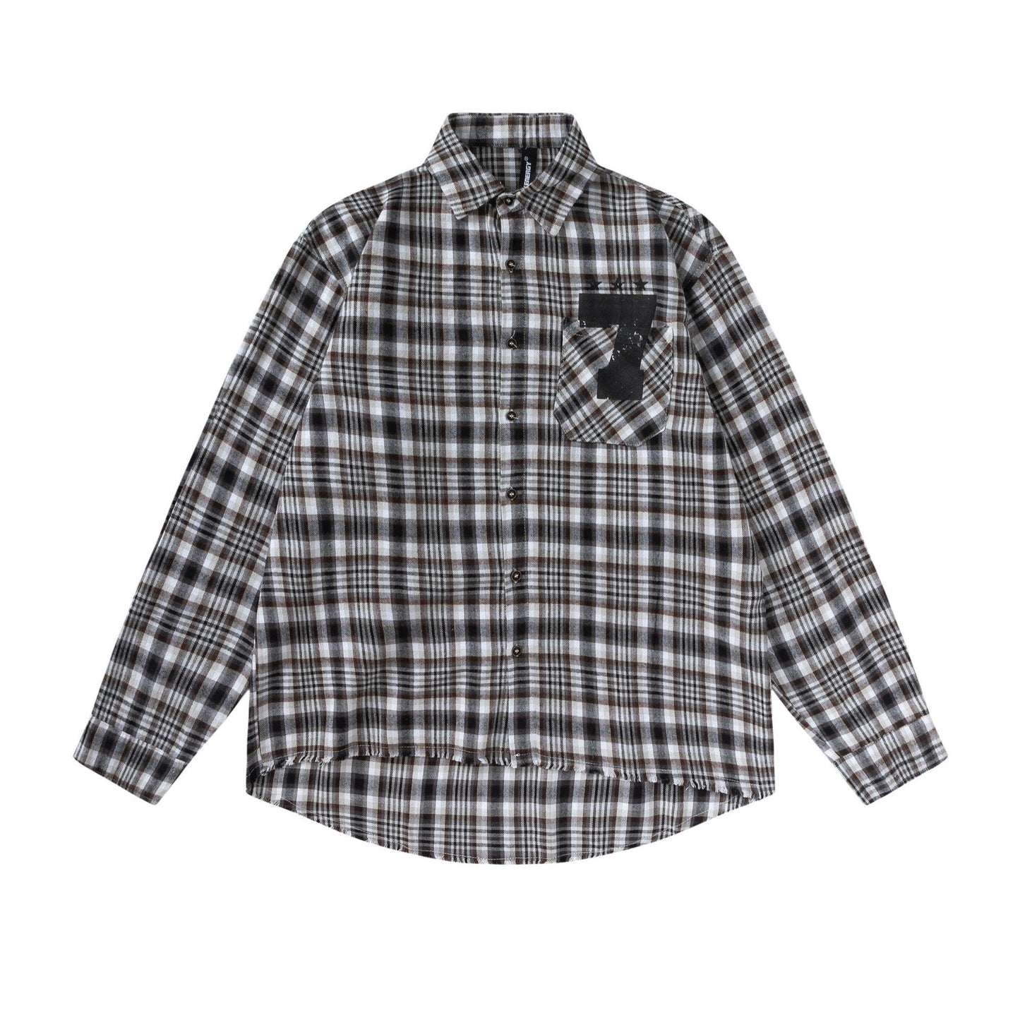 Classic check pattern alphabet and number long-sleeved shirt