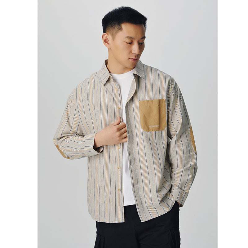 Color scheme patch multi-stripe work shirt