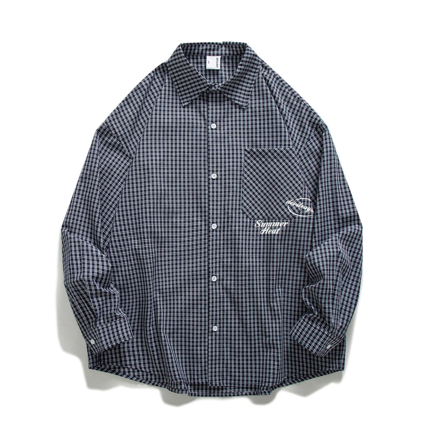 Classic navy check long-sleeved shirt