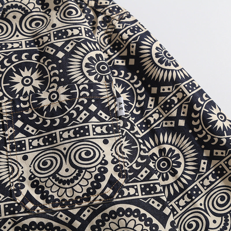 Ethnic-style all-over print cotton work shirt