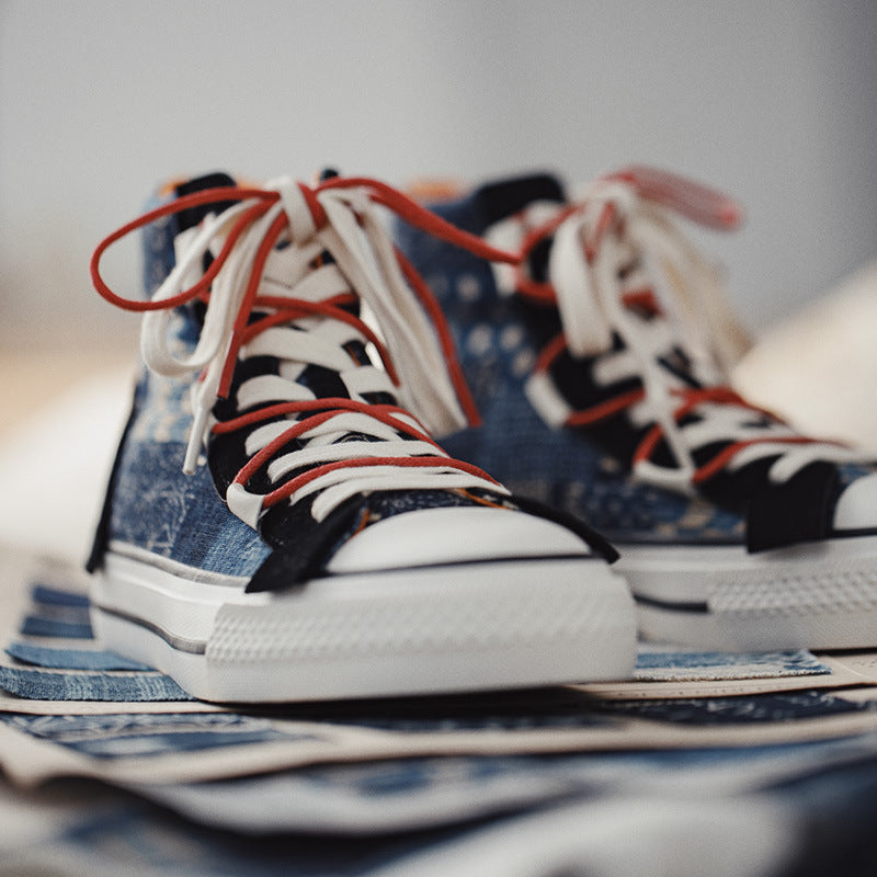 Retro high cut BORO style old cloth combination sneakers