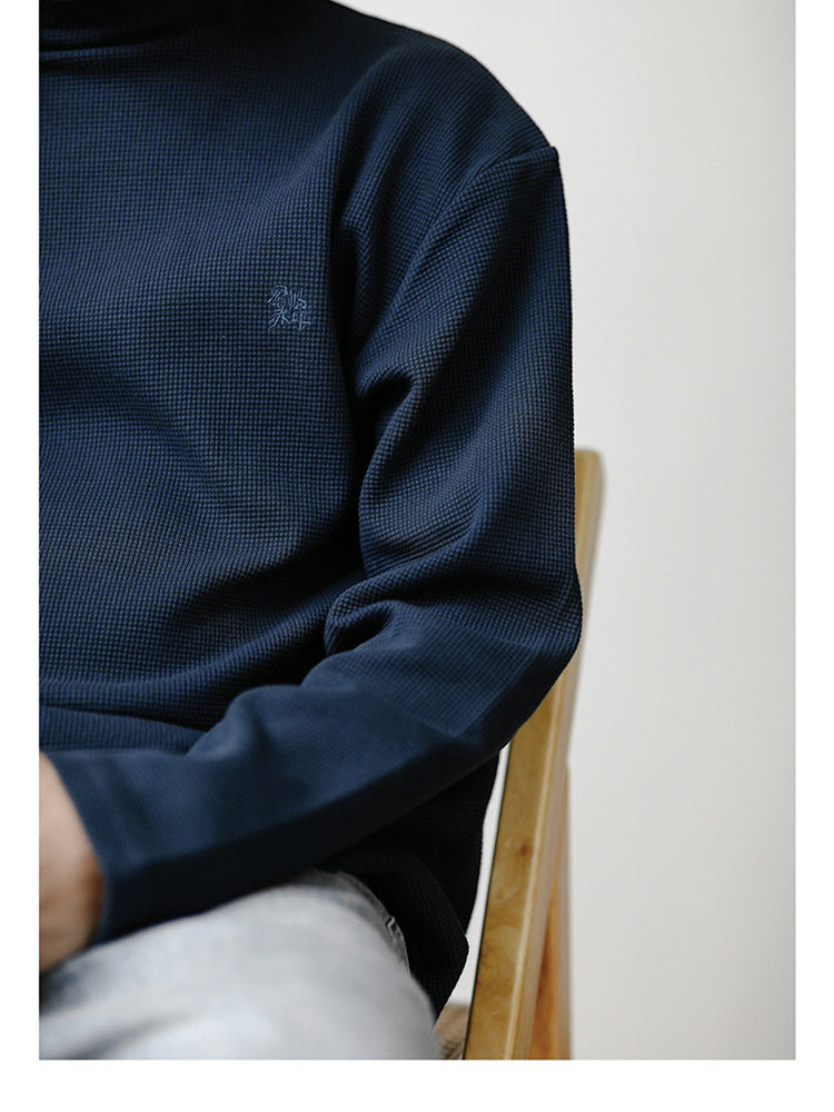 Mini embroidery heavy waffle high neck long T