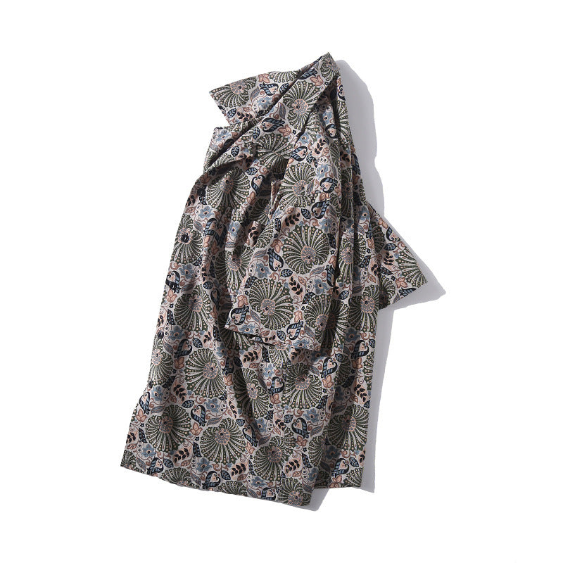 Hawaiian Print Men's Cuban Collar Short Sleeve Shirt