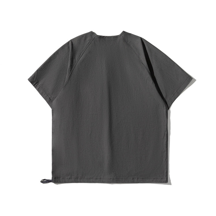 Unique no-collar plain short-sleeved shirt