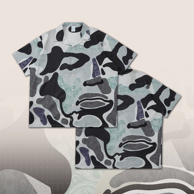 Camouflage cashew print Cuban collar shirt