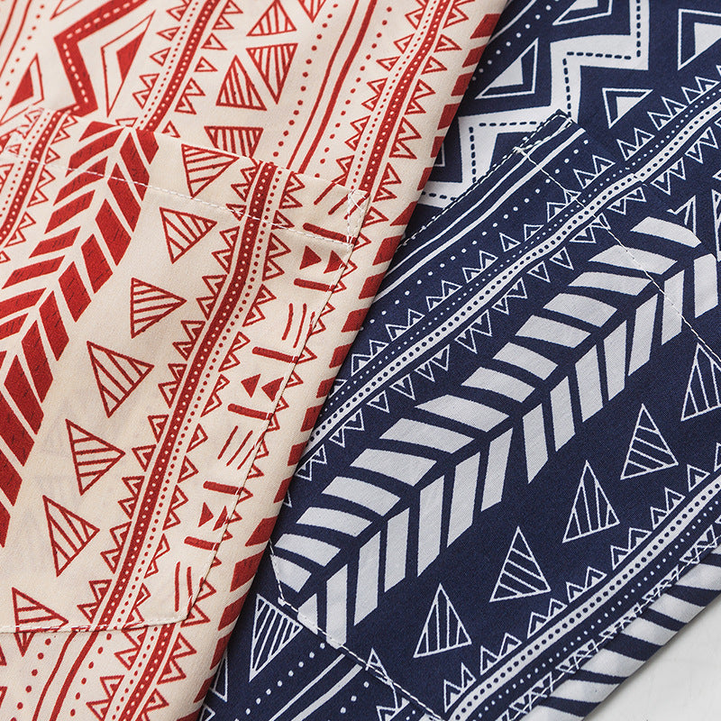 Ethnic pattern Cuban shirt 2 colors
