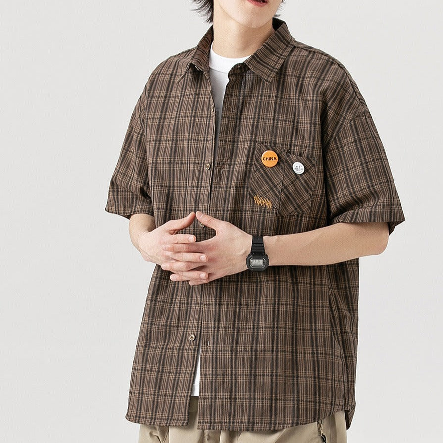 cityboy cotton short sleeve plaid casual shirt