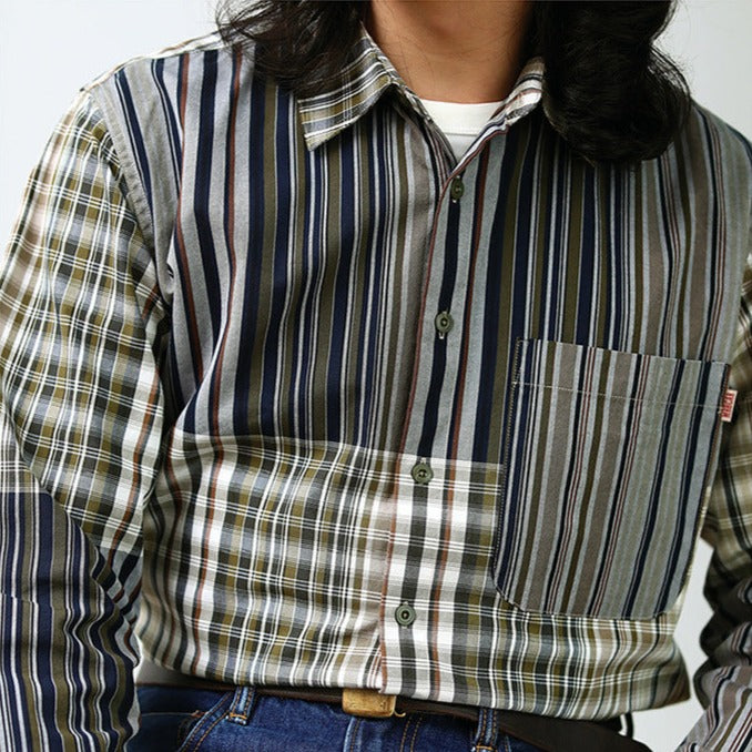 Yarn-dyed multi-stripe and check shirt