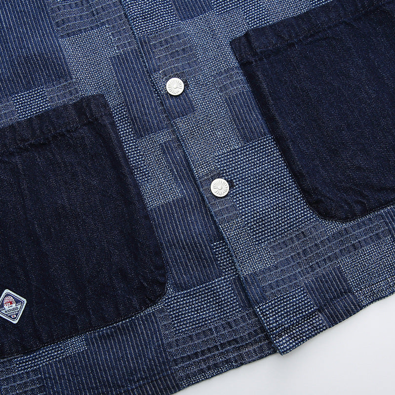 Jacquard woven patchwork denim jacket