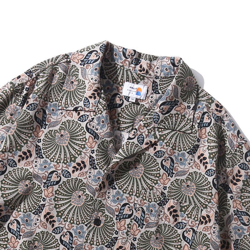 Hawaiian Print Men's Cuban Collar Short Sleeve Shirt