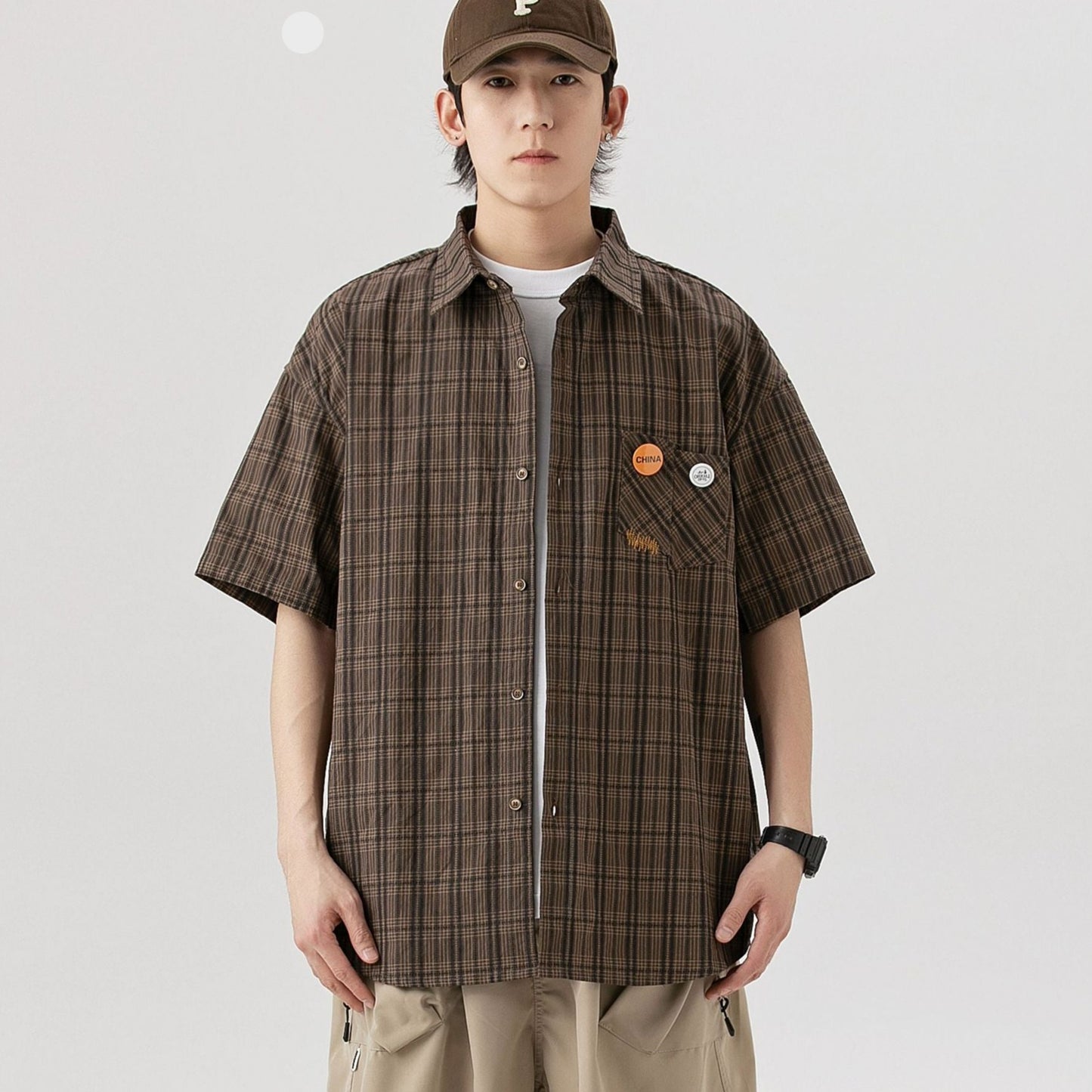 cityboy cotton short sleeve plaid casual shirt