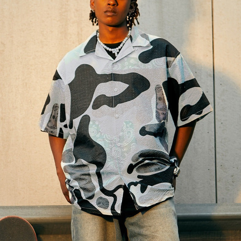 Camouflage cashew print Cuban collar shirt