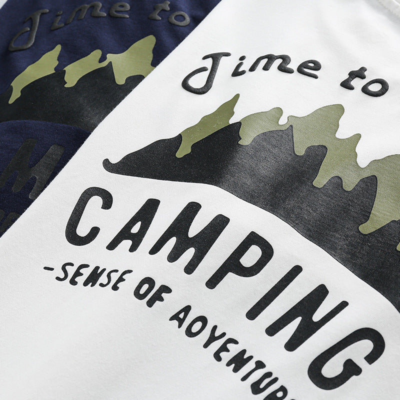 Mountain print loose short sleeve T-shirt
