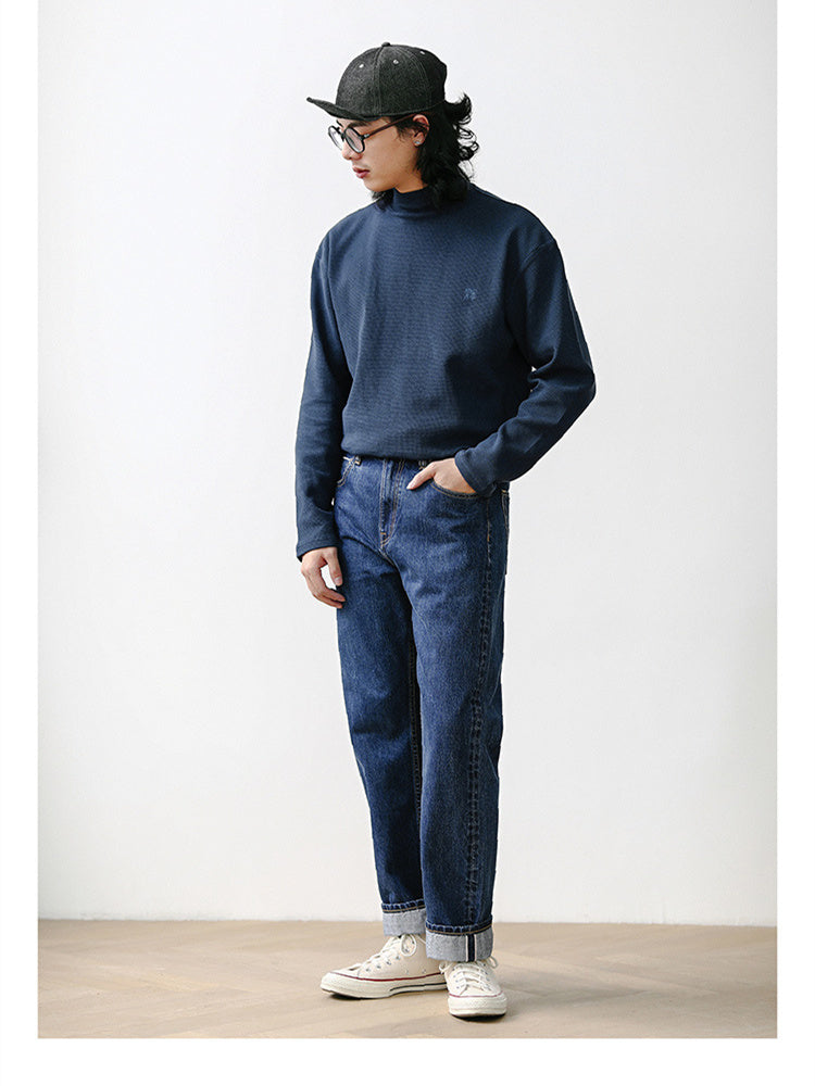 Mini embroidery heavy waffle high neck long T